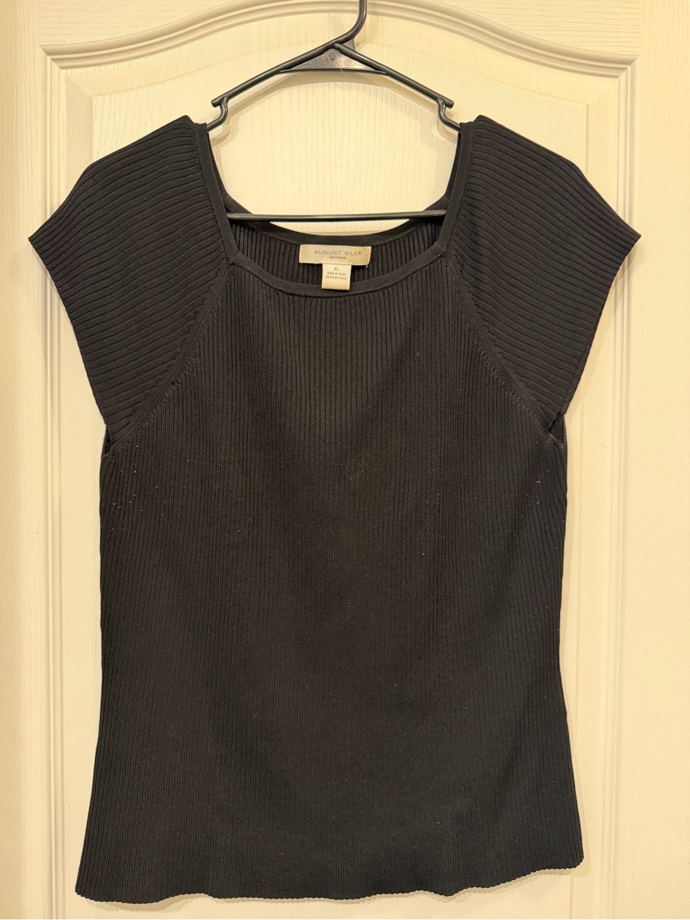august silk Black Ribbed Cap-Sleeve Tank Top